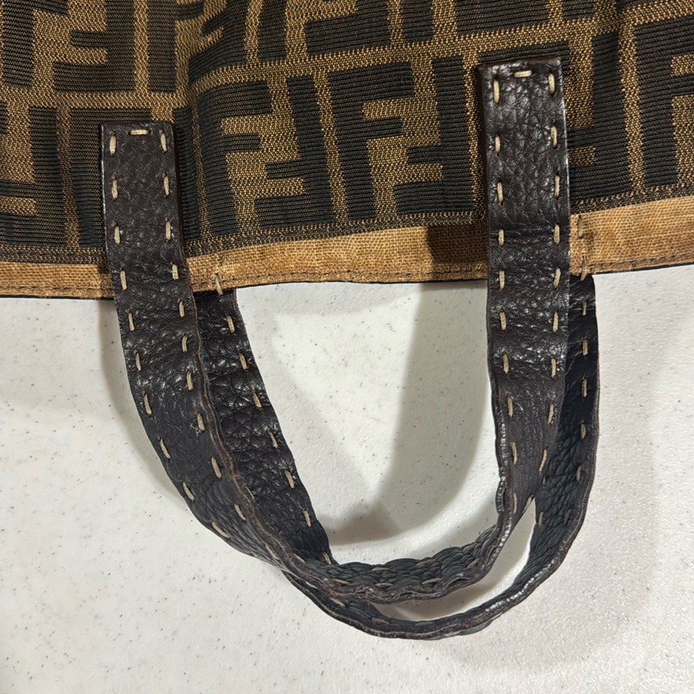 FENDI Zucca Tote FF Monogram Brown Vertical Canvas Satchel Bag Authentic - Picture 14 of 16